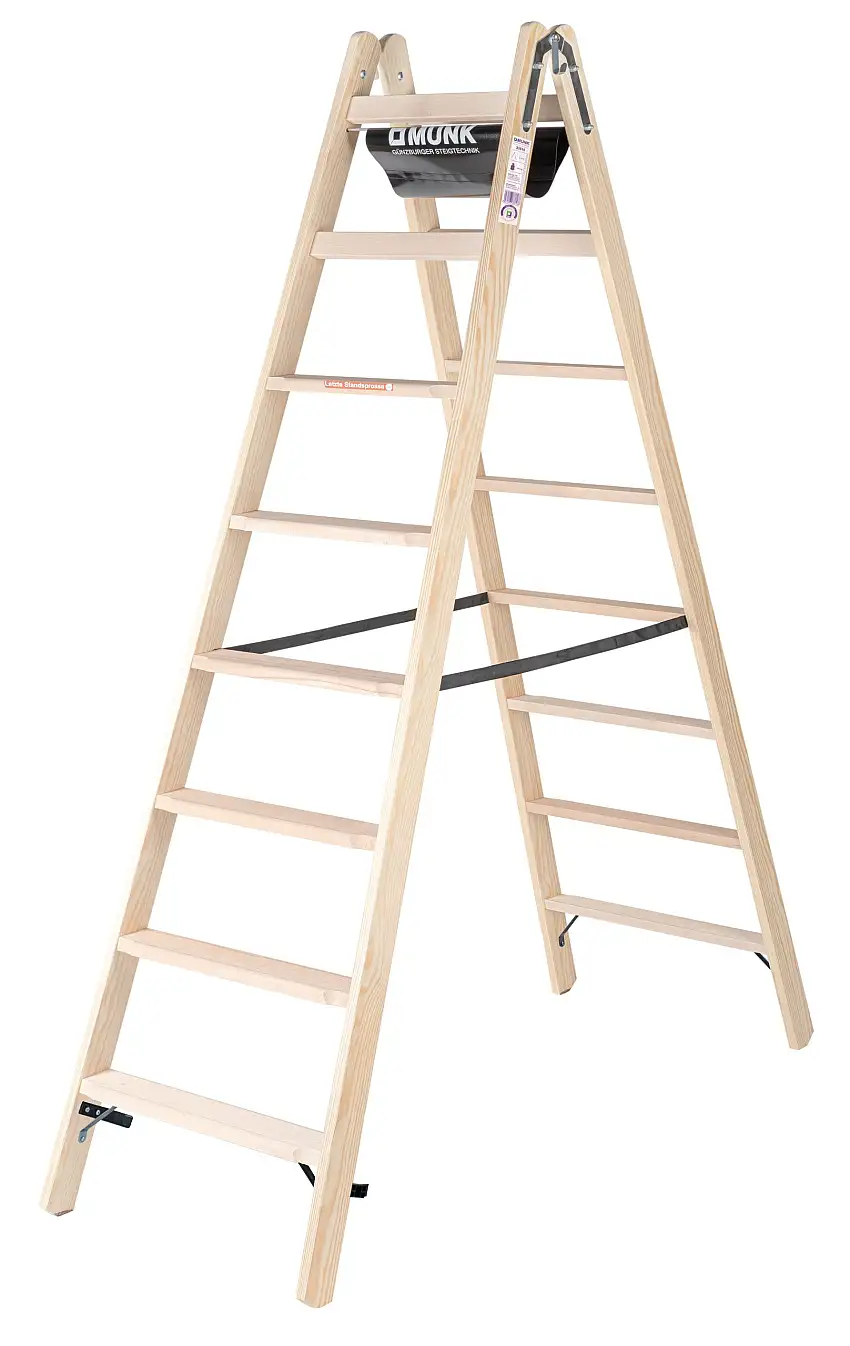 Stufen-Stehleiter Holz beidseitig begehbar 2x8 Stufen