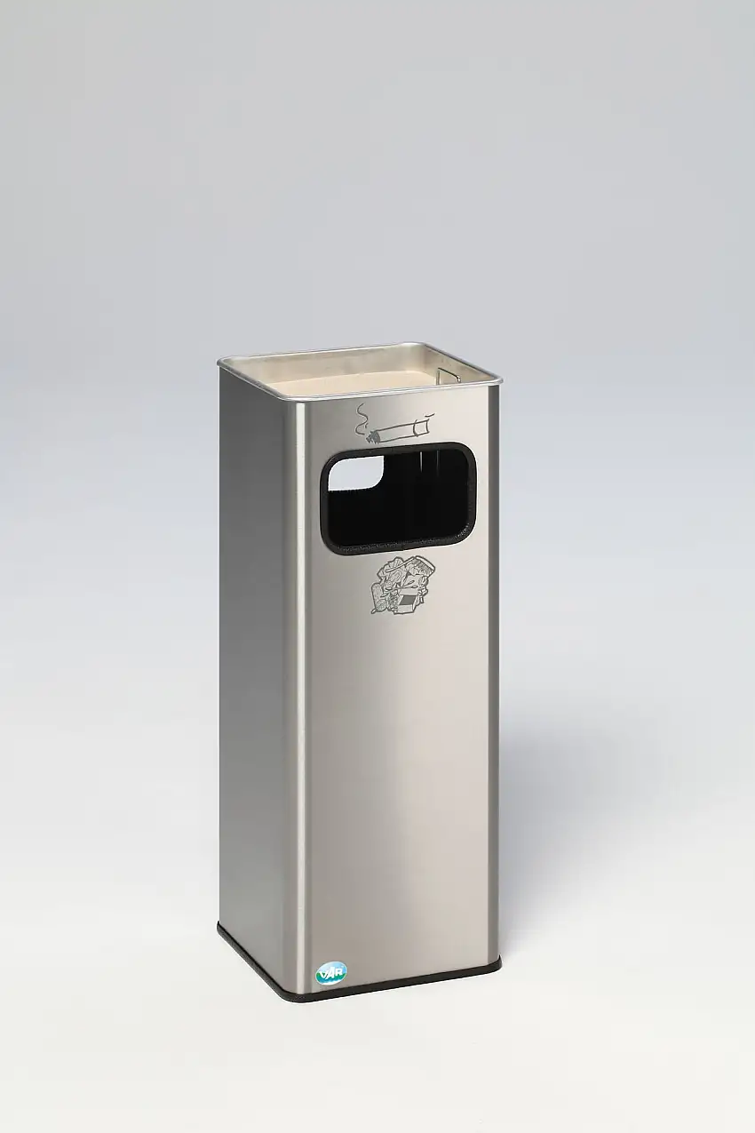 Kombiascher mit abgerundeten Ecken | 2-Fach Einwurf | 32 Liter, HxBxT 66,5x26x26cm | Edelstahl