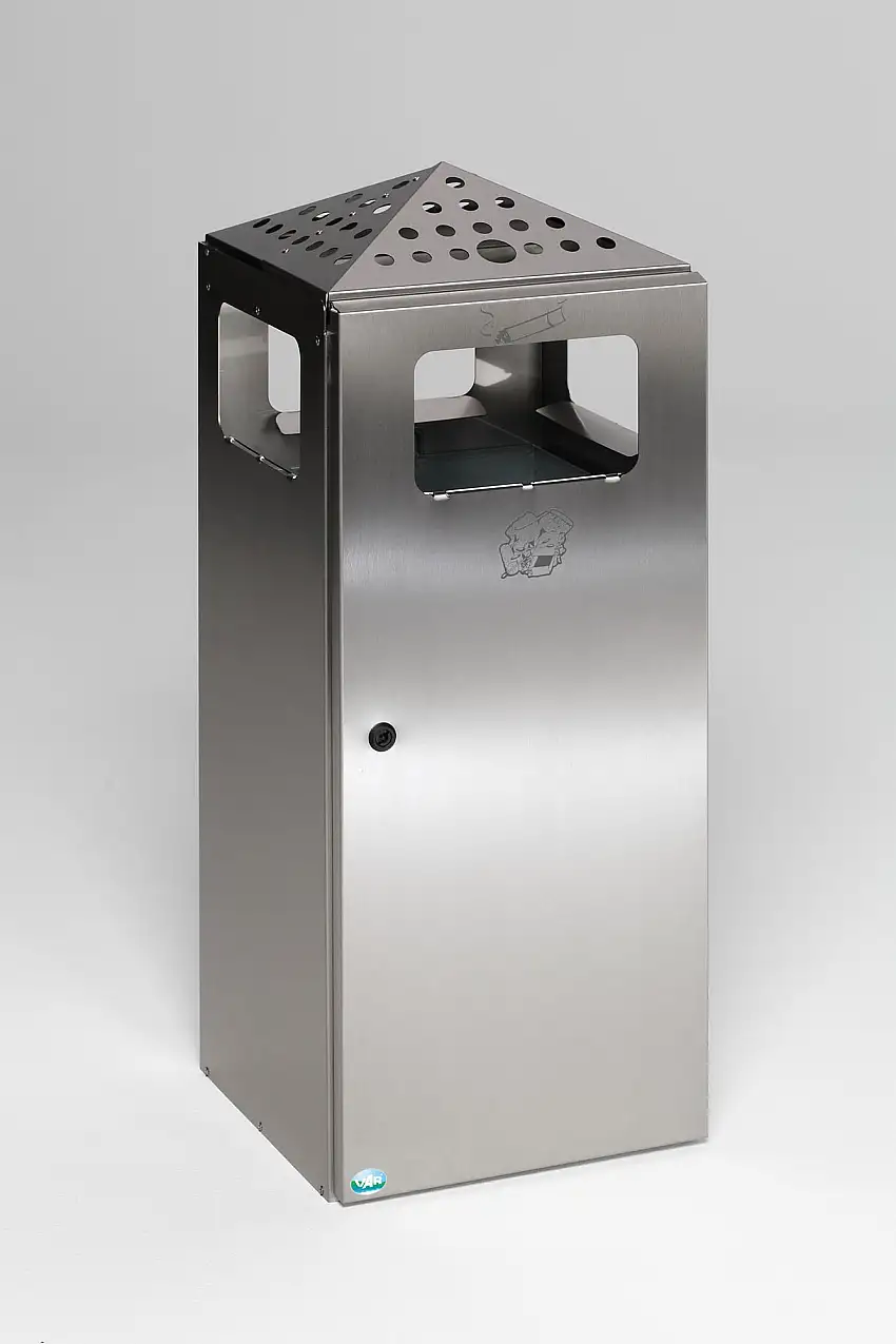 Eckiger Kombiascher mit Einflügeltür + Deckel |80 Liter, HxBxT 92x40x40cm | Edelstahl | Grau