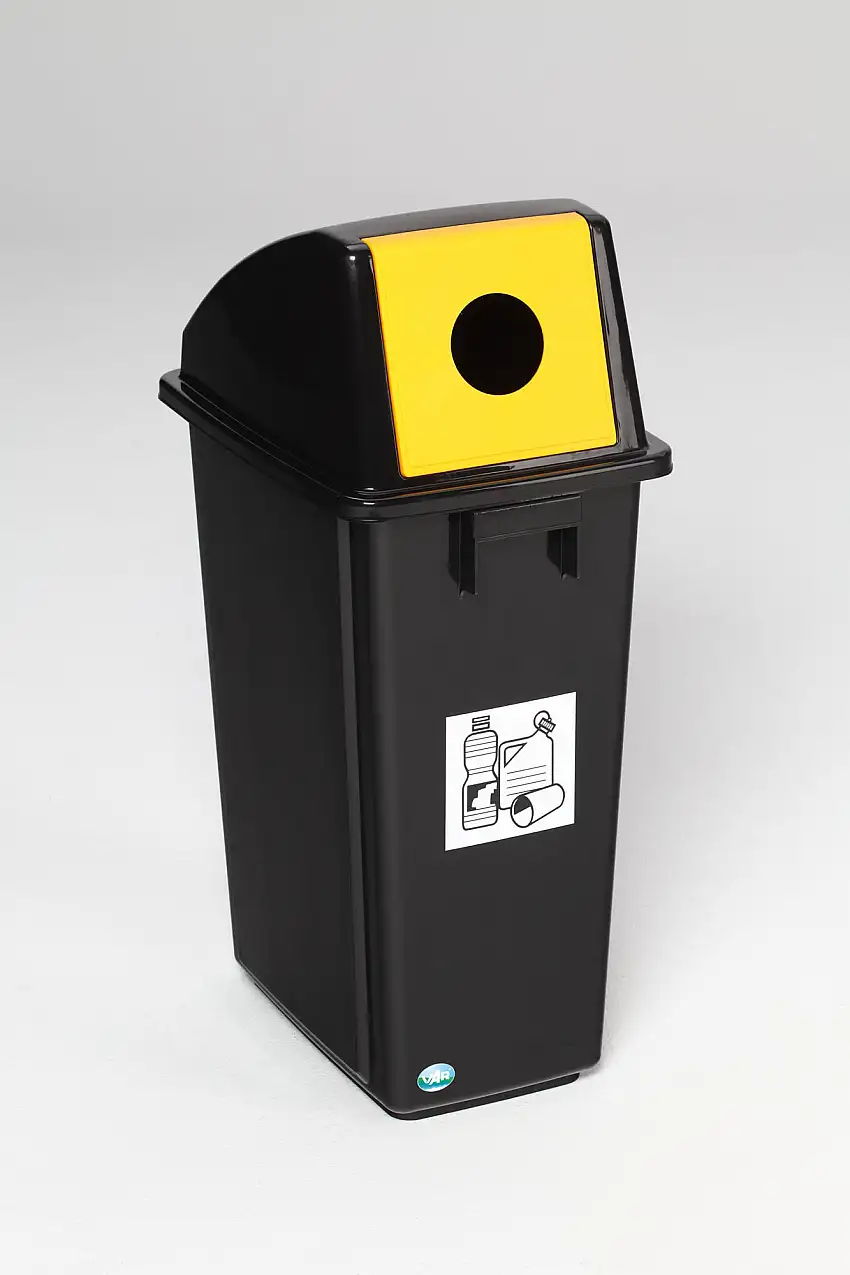 Robuster Wertstoffsammler mt Kopfteil | 58 Liter, HxBxT 60x32,5x47,5cm | Kunststoff | Schwarz-Gelb