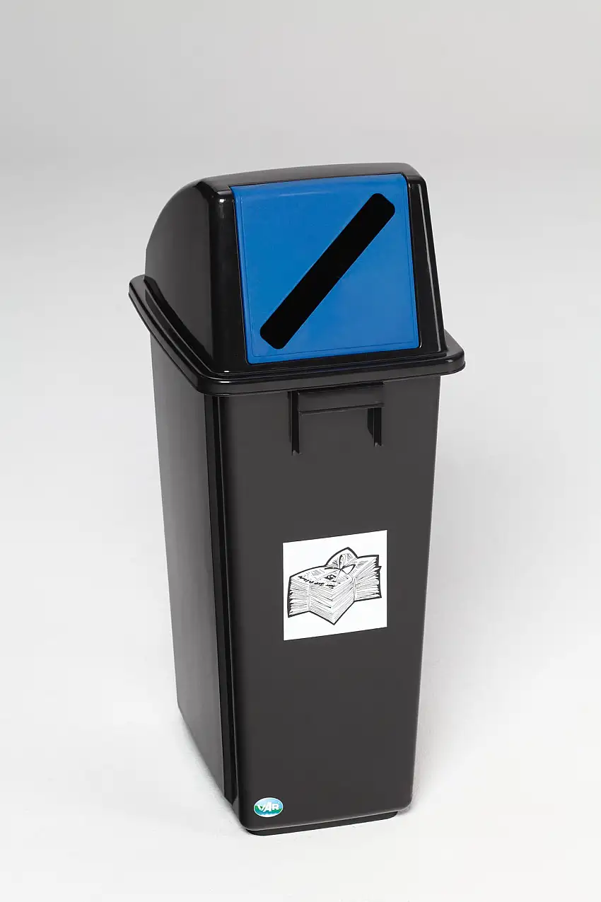 Robuster Wertstoffsammler mt Kopfteil | 58 Liter, HxBxT 60x32,5x47,5cm | Kunststoff | Schwarz-Blau