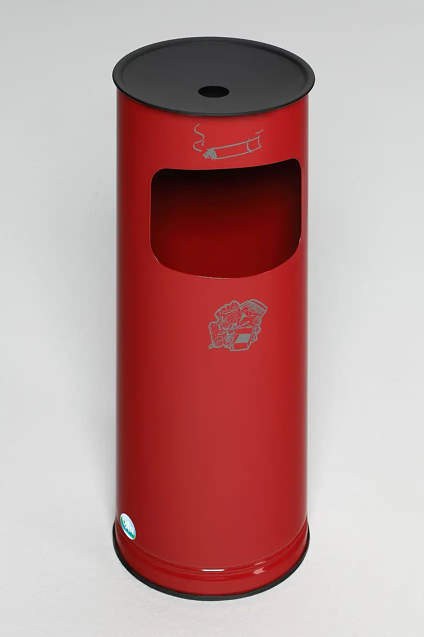 Klassischer runder Kombiascher | HxBxT 61x25x25cm | Verzinkter Stahl | Rot