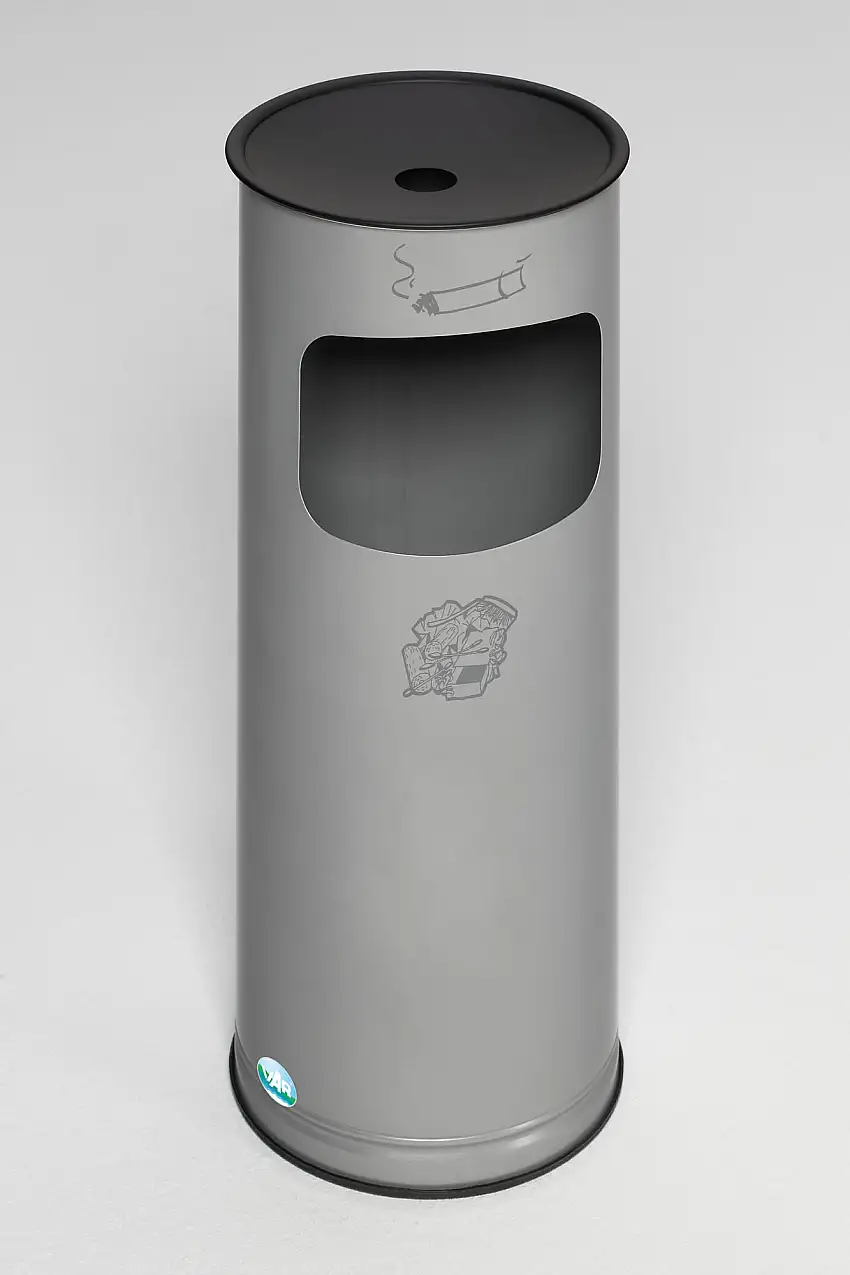 Klassischer runder Kombiascher | HxBxT 61x25x25cm | Verzinkter Stahl | Silber