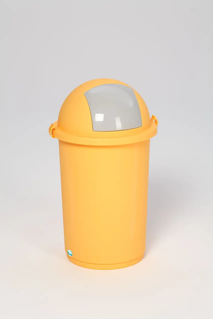 Robuster Abfallbehälter mit Einwurfklappe | 50 Liter, HxBxT 76x41x41cm | Kunststoff | Gelb