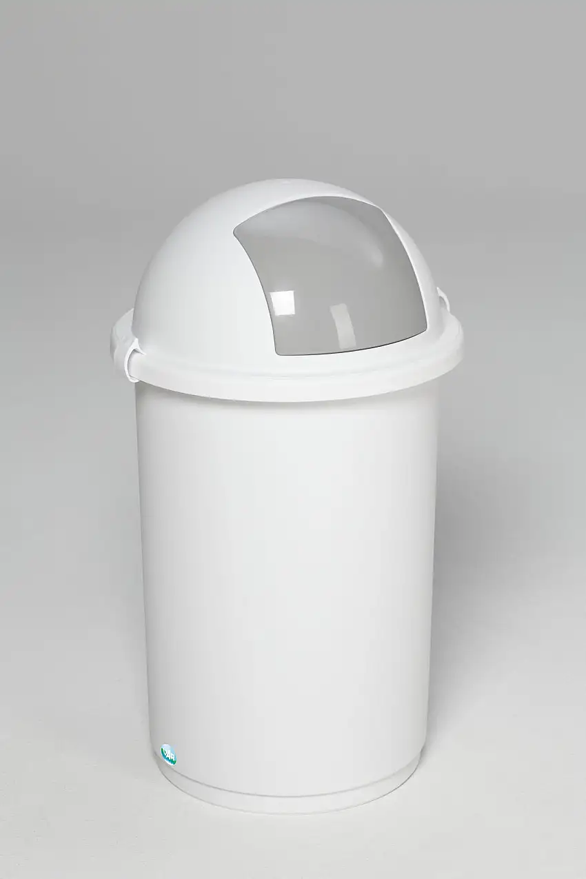 Robuster Abfallbehälter mit Einwurfklappe | 50 Liter, HxBxT 76x41x41cm | Kunststoff | Weiß