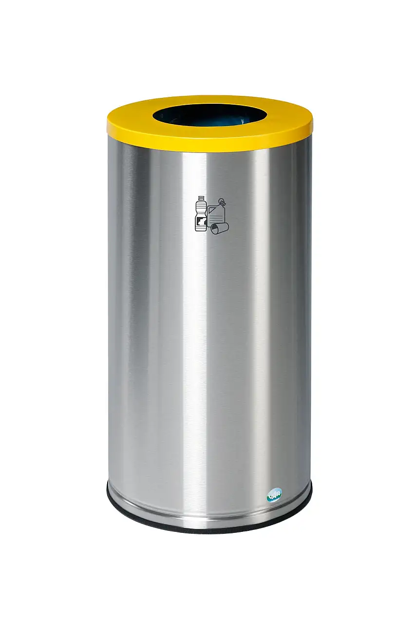 Robuster Wertstoffsammler mit Deckel | 70 Liter, HxBxT 70x35,5x35,5cm | beschichteter Edelstahl | Gelb