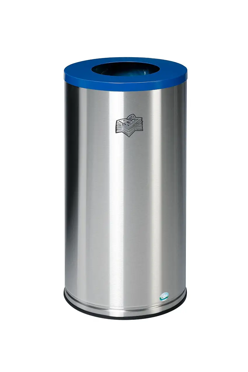 Robuster Wertstoffsammler mit Deckel | 70 Liter, HxBxT 70x35,5x35,5cm | beschichteter Edelstahl | Blau