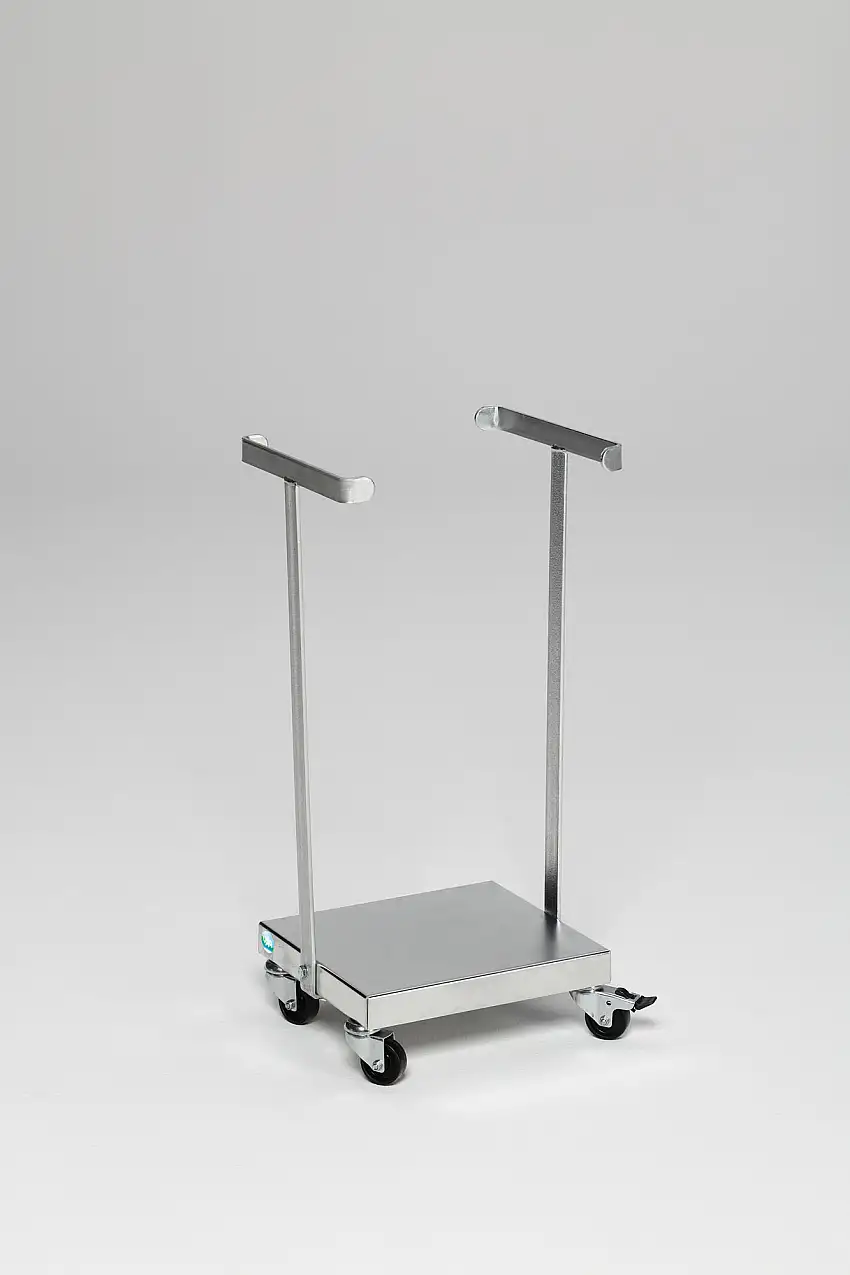 Kompakter Abfallsammler mit 2 Stäben | Fahrbar, mit Rollen | 60 Liter, HxBxT 66,5x33x29cm | Stahl | Grau