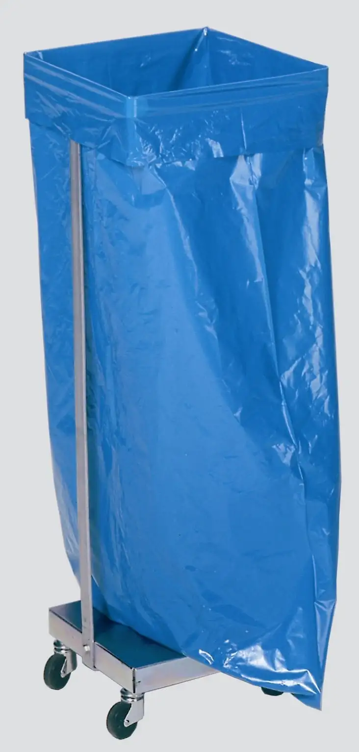 Kompakter Abfallsammler mit 2 Stäben | Fahrbar, mit Rollen | 120 Liter, HxBxT 66,5x33x29cm | Stahl | Grau