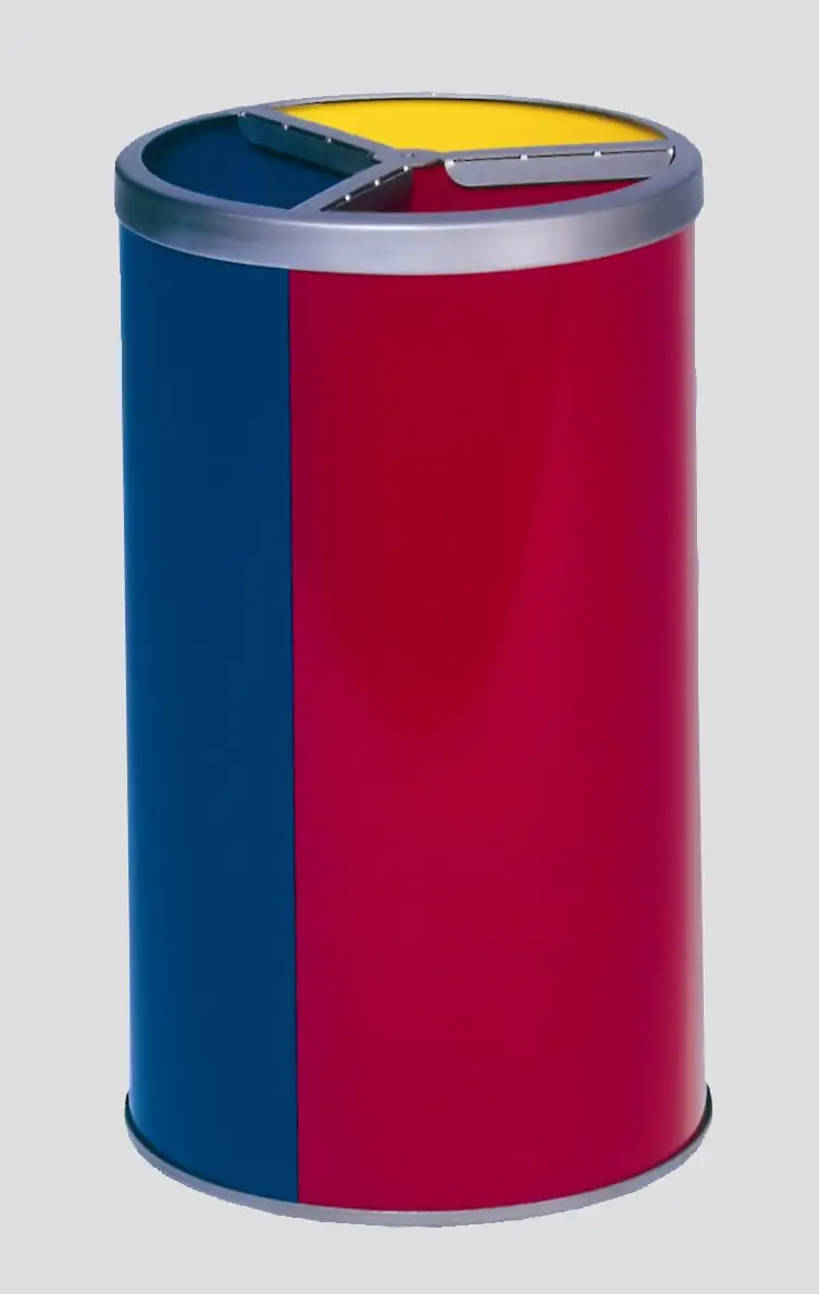 Robuste Wertstoffsammelstation ohne Dach | 30 Liter je Behälter, HxBxT 72x42x42cm | Verzinkter Stahl | Blau, Rot, Gelb