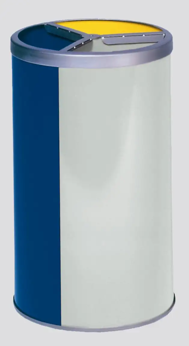 Robuste Wertstoffsammelstation ohne Dach | 30 Liter je Behälter, HxBxT 72x42x42cm | Verzinkter Stahl | Blau, Grau, Gelb