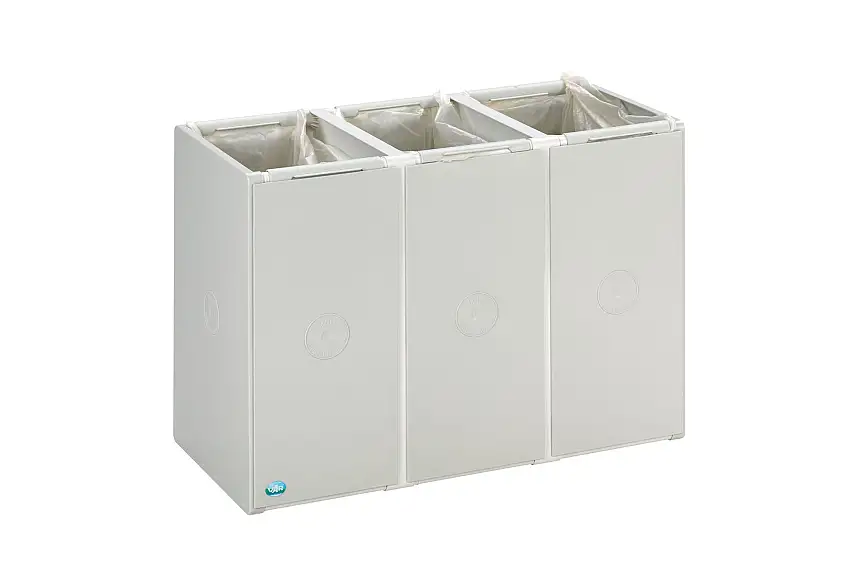 Robustes Abfall- und Wertstoffsammelsystem 3-Fach | ohne Deckel | 40 Liter, HxBxT 57x76x40,5cm | Kunststoff | Grau