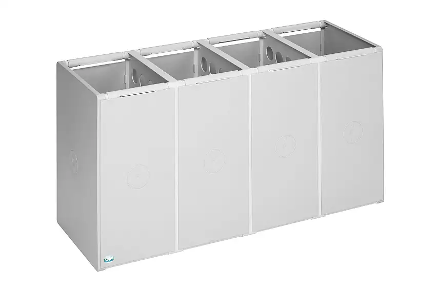 Robustes Abfall- und Wertstoffsammelsystem 4-Fach | ohne Deckel | 40 Liter, HxBxT 57x101x40,5cm | Kunststoff | Grau