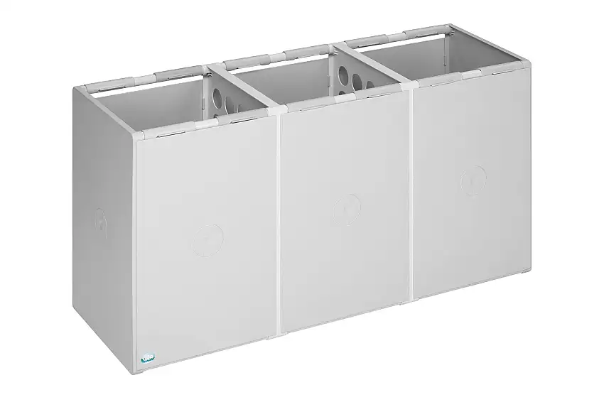 Robustes Abfall- und Wertstoffsammelsystem 3-Fach | ohne Deckel | 60 Liter, HxBxT 57x106x40,5cm | Kunststoff | Grau