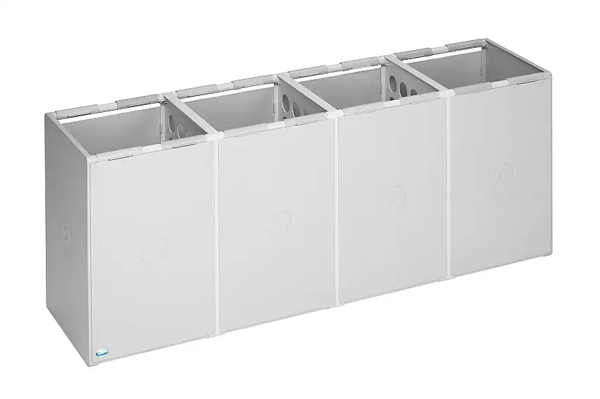 Robustes Abfall- und Wertstoffsammelsystem 4-Fach | ohne Deckel | 60 Liter, HxBxT 57x141x40,5cm | Kunststoff | Grau