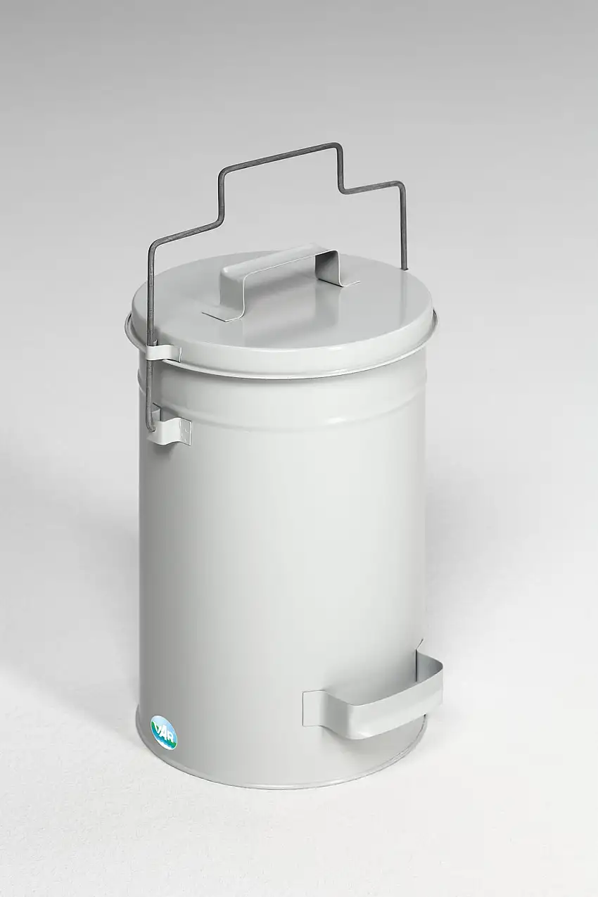 Robuster Sicherheitsbehälter mit Deckel & Tragebügel | HxBxT 38x27x27cm | Verzinkter Stahl | Lichtgrau