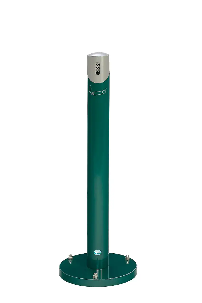 Runder Ascher Standsäule mit abnehmbarem Kopfteil | 9,4 Liter, HxBxT 100,5x36,5x36,5cm | Verzinkter Stahl | Grün