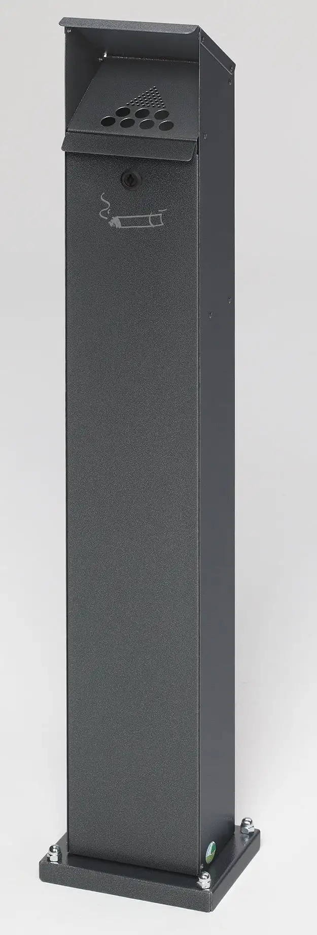 Robuster Ascher Standsäule mit Schloss und Bodenplatte | 2 Liter, HxBxT 115x18x15cm | Verzinkter Stahl | Grau