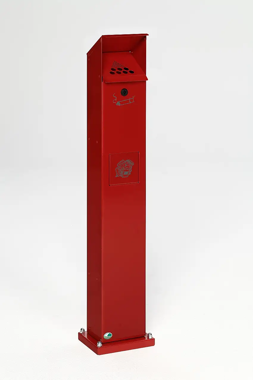 Kombiascher Standsäule für Außenbereich | HxBxT 115x18x15cm | Verzinkter Stahl | Rot