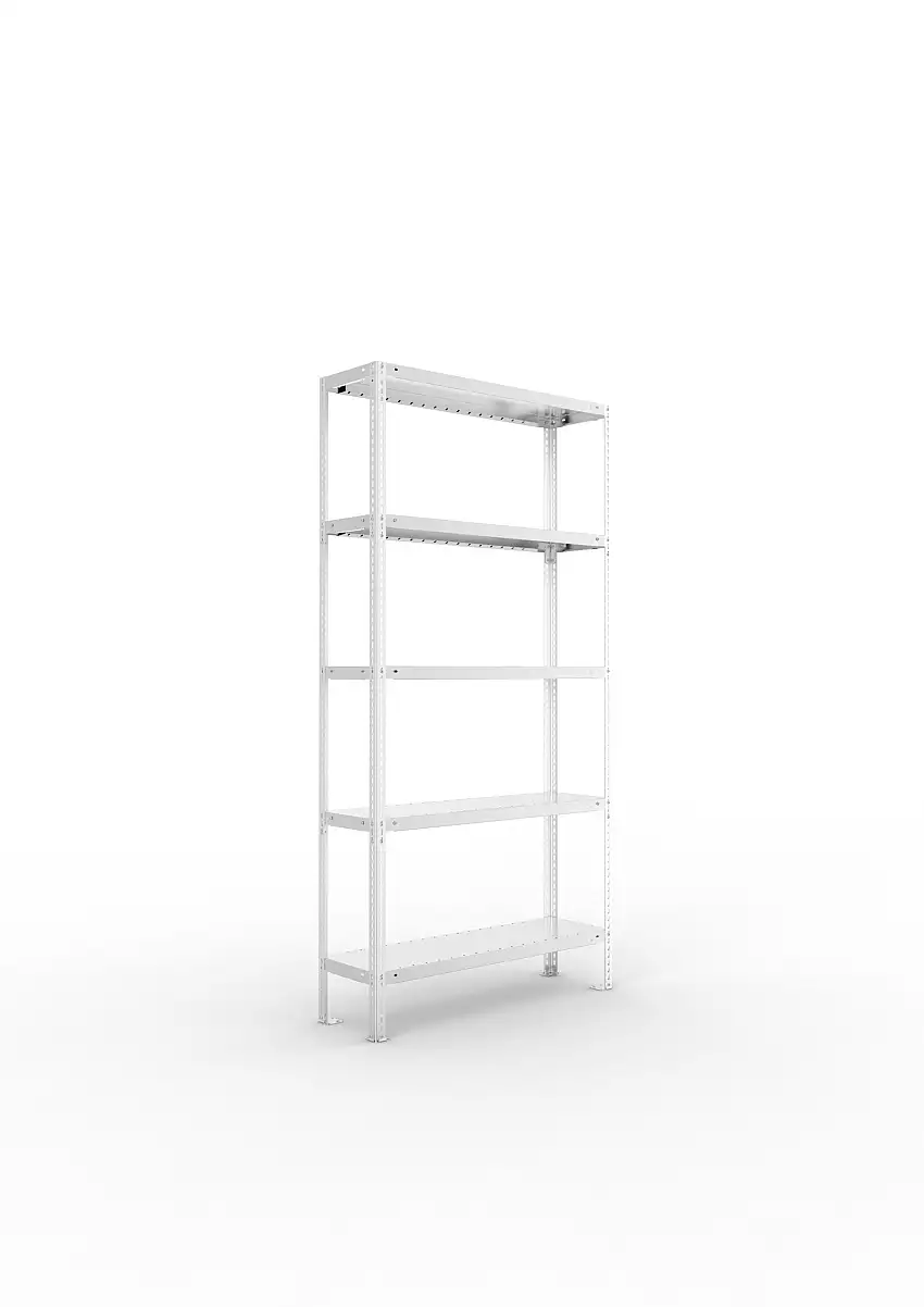 Meta Fachbodenregal Schraubsystem FIX | Grundregal | HxBxT 200x100x30cm | 5 Ebenen | Fachlast 100kg | Einseitig nutzbar | Verzinkt