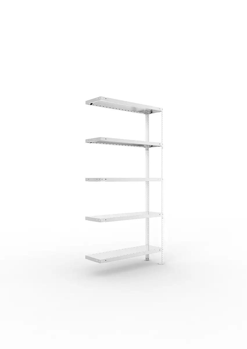Meta Fachbodenregal Schraubsystem FIX | Anbauregal | HxBxT 200x100x30cm | 5 Ebenen | Fachlast 100kg | Einseitig nutzbar | Verzinkt