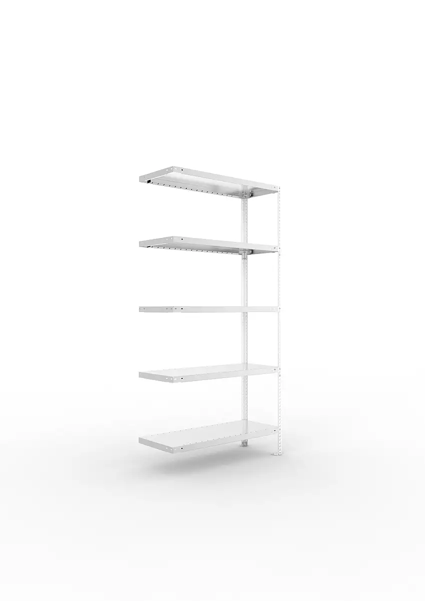 Meta Fachbodenregal Schraubsystem FIX | Anbauregal | HxBxT 200x100x40cm | 5 Ebenen | Fachlast 100kg | Einseitig nutzbar | Verzinkt