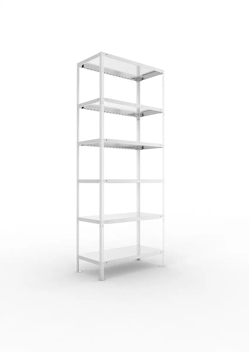 Meta Fachbodenregal Schraubsystem FIX | Grundregal | HxBxT 250x100x50cm | 6 Ebenen | Fachlast 100kg | Einseitig nutzbar | Verzinkt