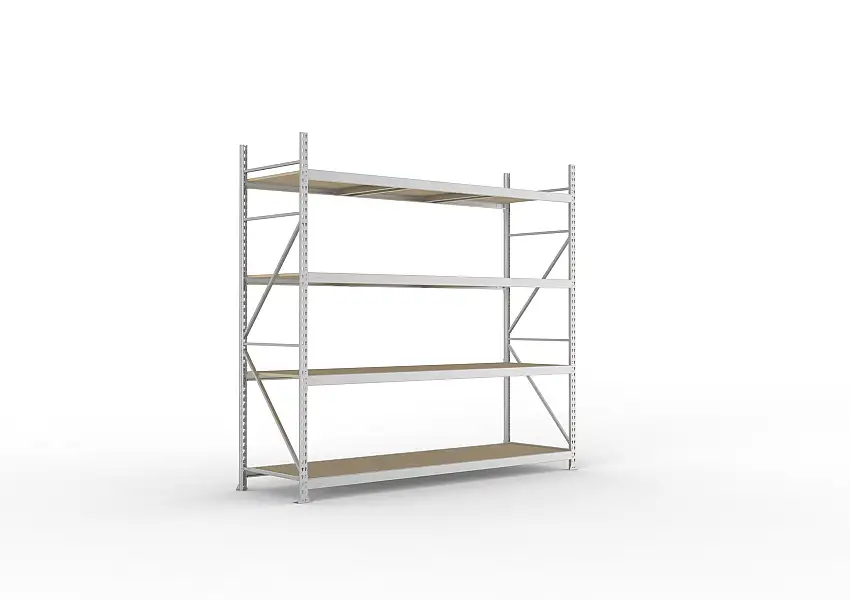 Meta Weitspannregal mit Spanplatten MINI-RACK | Grundregal | HxBxT 250x260x80cm | 4 Ebenen | Fachlast 490kg | Verzinkt