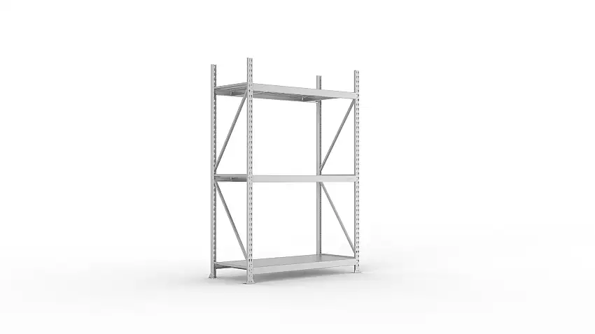 Meta Weitspannregal mit Stahlplatten MINI-RACK | Grundregal | HxBxT 220x140x65cm | 3 Ebenen | Fachlast 600kg | Verzinkt