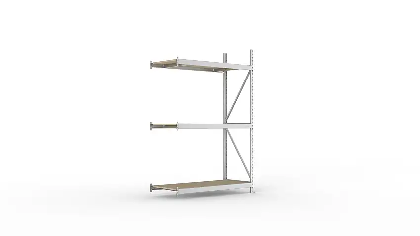 Meta Weitspannregal mit Spanplatten MINI-RACK | Anbauregal | HxBxT 220x140x65cm | 3 Ebenen | Fachlast 600kg | Verzinkt