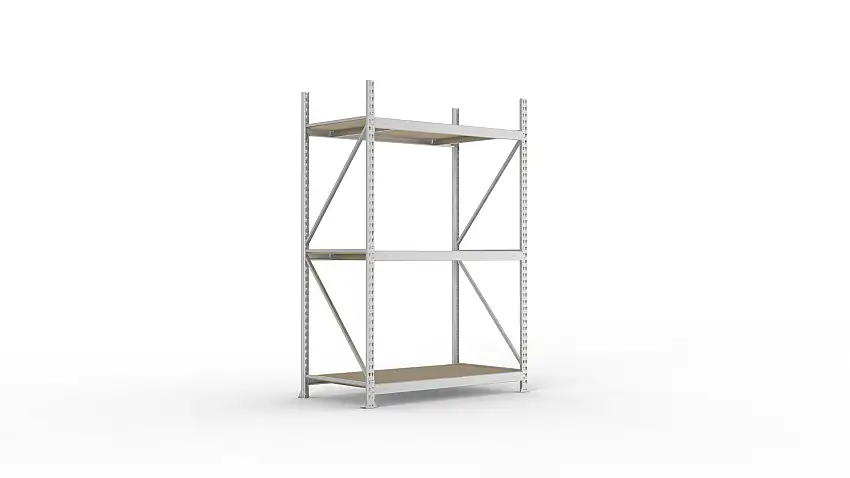 Meta Weitspannregal mit Spanplatten MINI-RACK | Grundregal | HxBxT 220x140x80cm | 3 Ebenen | Fachlast 600kg | Verzinkt