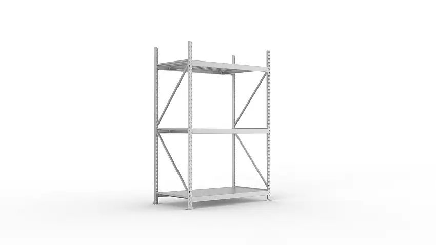 Meta Weitspannregal mit Stahlplatten MINI-RACK | Grundregal | HxBxT 220x140x80cm | 3 Ebenen | Fachlast 600kg | Verzinkt