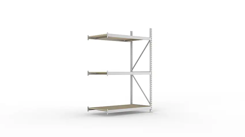 Meta Weitspannregal mit Spanplatten MINI-RACK | Anbauregal | HxBxT 220x140x80cm | 3 Ebenen | Fachlast 600kg | Verzinkt