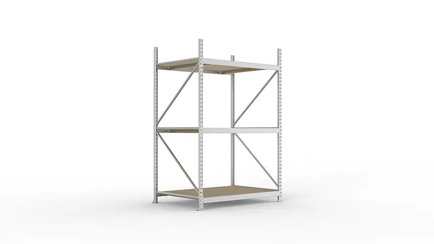 Meta Weitspannregal mit Spanplatten MINI-RACK | Grundregal | HxBxT 220x140x105cm | 3 Ebenen | Fachlast 600kg | Verzinkt