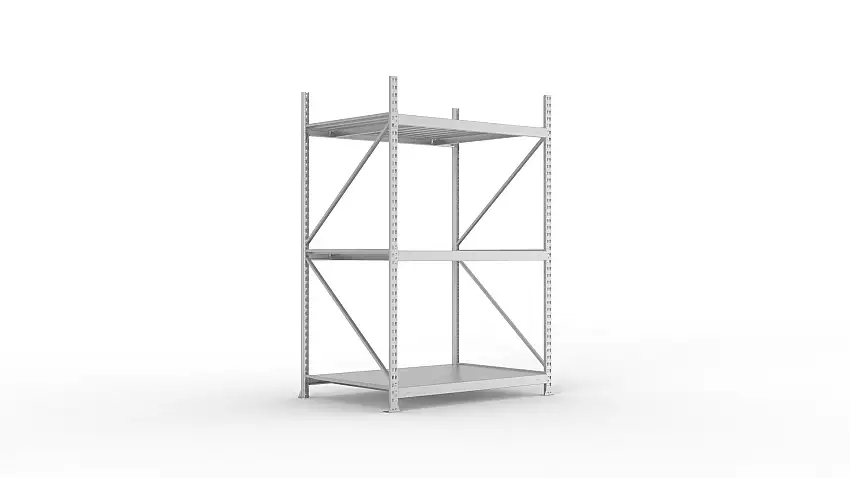 Meta Weitspannregal mit Stahlplatten MINI-RACK | Grundregal | HxBxT 220x140x105cm | 3 Ebenen | Fachlast 600kg | Verzinkt