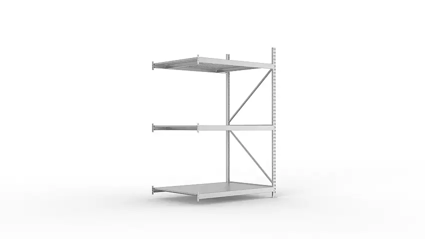 Meta Weitspannregal mit Stahlplatten MINI-RACK | Anbauregal | HxBxT 220x140x105cm | 3 Ebenen | Fachlast 600kg | Verzinkt