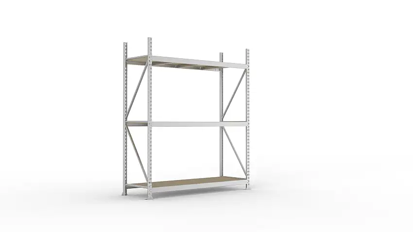 Meta Weitspannregal mit Spanplatten MINI-RACK | Grundregal | HxBxT 220x180x65cm | 3 Ebenen | Fachlast 600kg | Verzinkt