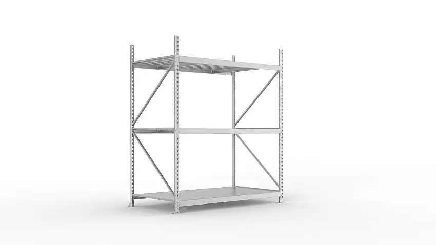 Meta Weitspannregal mit Stahlplatten MINI-RACK | Grundregal | HxBxT 220x180x105cm | 3 Ebenen | Fachlast 600kg | Verzinkt