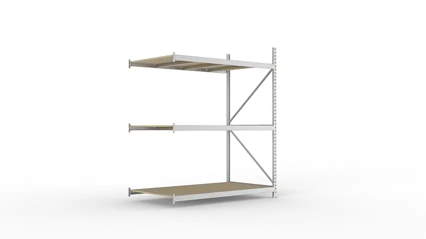 Meta Weitspannregal mit Spanplatten MINI-RACK | Anbauregal | HxBxT 220x180x105cm | 3 Ebenen | Fachlast 600kg | Verzinkt
