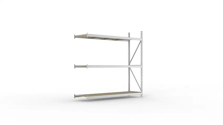 Meta Weitspannregal mit Spanplatten MINI-RACK | Anbauregal | HxBxT 220x220x65cm | 3 Ebenen | Fachlast 600kg | Verzinkt