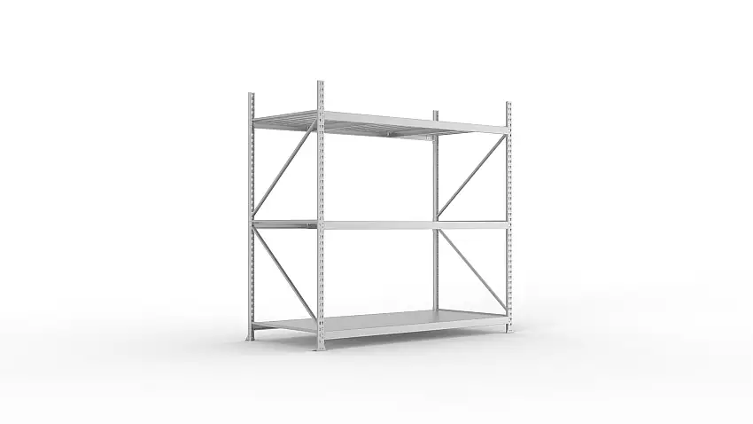 Meta Weitspannregal mit Stahlplatten MINI-RACK | Grundregal | HxBxT 220x220x105cm | 3 Ebenen | Fachlast 600kg | Verzinkt