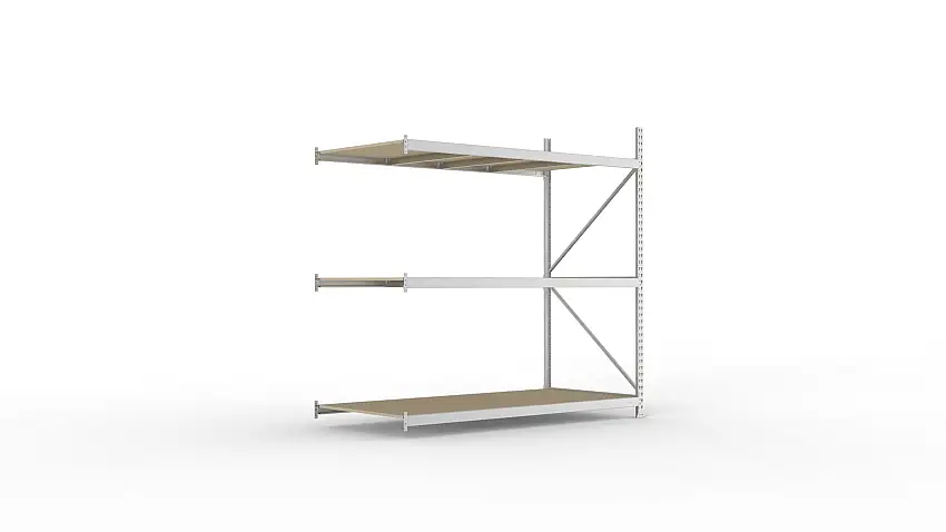 Meta Weitspannregal mit Spanplatten MINI-RACK | Anbauregal | HxBxT 220x220x105cm | 3 Ebenen | Fachlast 600kg | Verzinkt