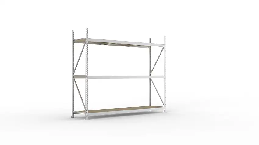 Meta Weitspannregal mit Spanplatten MINI-RACK | Grundregal | HxBxT 220x260x65cm | 3 Ebenen | Fachlast 490kg | Verzinkt