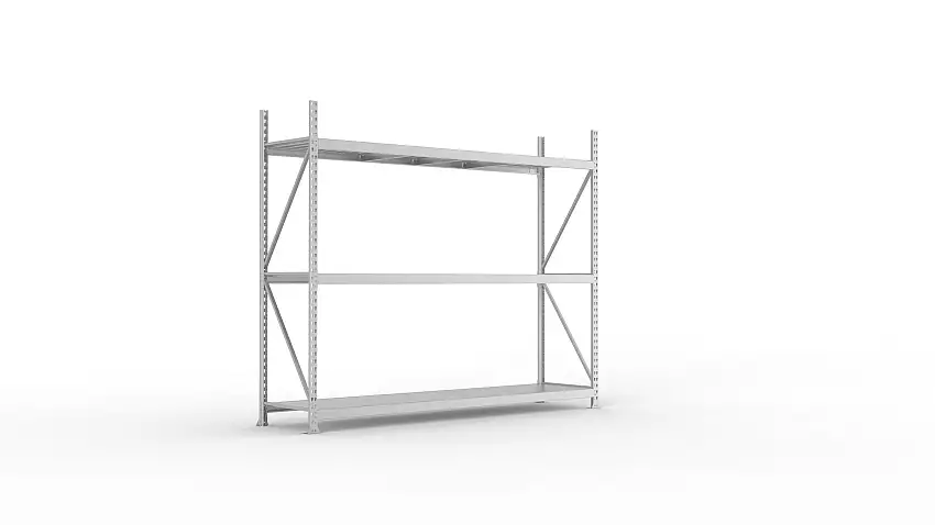 Meta Weitspannregal mit Stahlplatten MINI-RACK | Grundregal | HxBxT 220x260x65cm | 3 Ebenen | Fachlast 490kg | Verzinkt