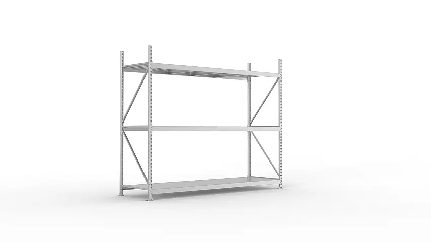 Meta Weitspannregal mit Stahlplatten MINI-RACK | Grundregal | HxBxT 220x260x80cm | 3 Ebenen | Fachlast 490kg | Verzinkt