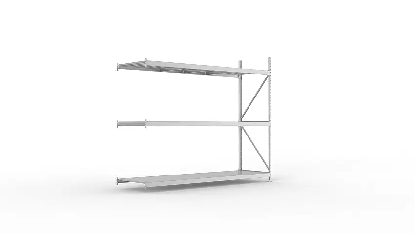 Meta Weitspannregal mit Stahlplatten MINI-RACK | Anbauregal | HxBxT 220x260x80cm | 3 Ebenen | Fachlast 490kg | Verzinkt