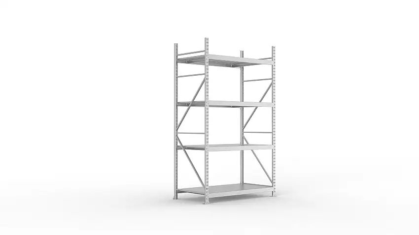 Meta Weitspannregal mit Stahlplatten MINI-RACK | Grundregal | HxBxT 250x140x80cm | 4 Ebenen | Fachlast 600kg | Verzinkt