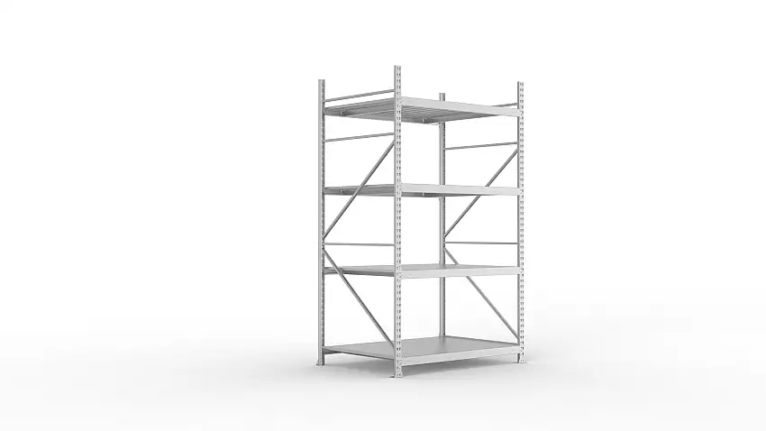 Meta Weitspannregal mit Stahlplatten MINI-RACK | Grundregal | HxBxT 250x140x105cm | 4 Ebenen | Fachlast 600kg | Verzinkt