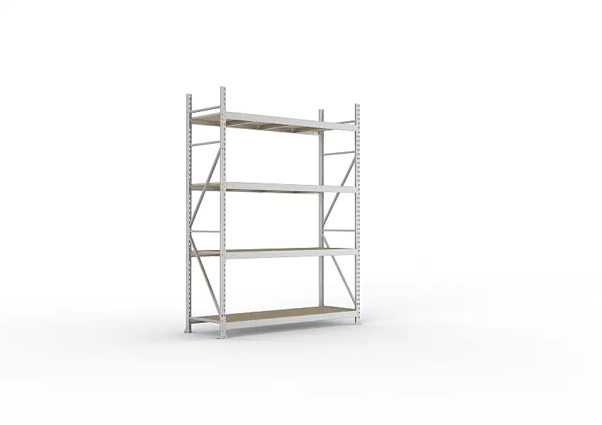 Meta Weitspannregal mit Spanplatten MINI-RACK | Grundregal | HxBxT 250x180x65cm | 4 Ebenen | Fachlast 600kg | Verzinkt