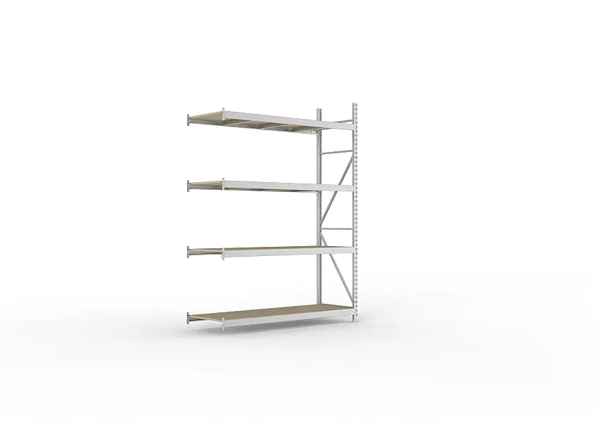 Meta Weitspannregal mit Spanplatten MINI-RACK | Anbauregal | HxBxT 250x180x65cm | 4 Ebenen | Fachlast 600kg | Verzinkt